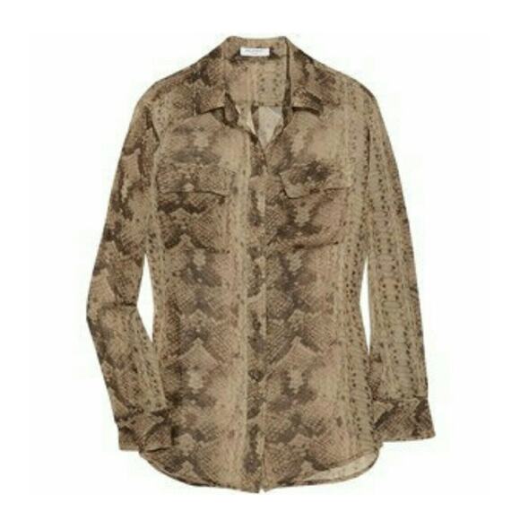 Equipment Femme Snake Print Silk Blouse in Brown/ Tan Size M - Picture 2 of 8